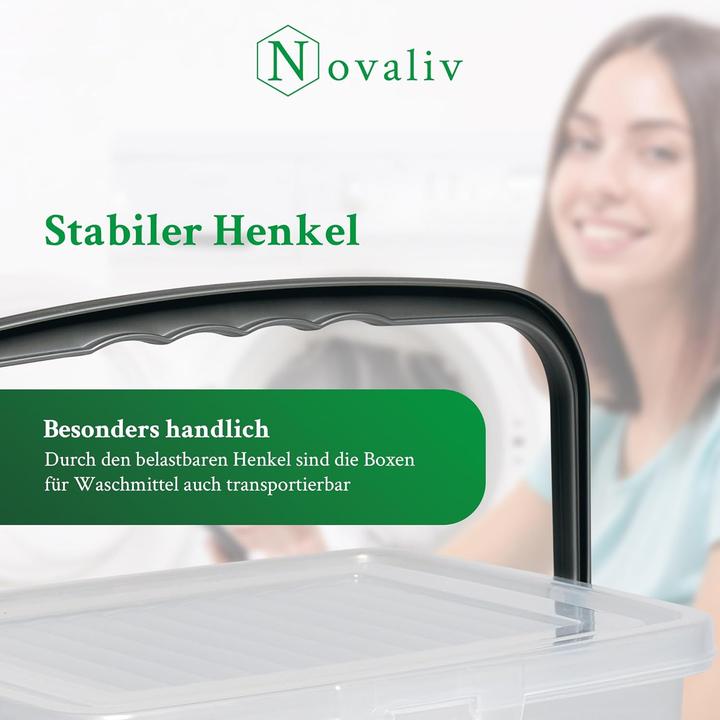 Produktbild Novaliv Sparset Waschmittelbox mit Deckel 4 Liter + 7 Liter Transparent und Dosierlöffel Box Waschpu (7 l)