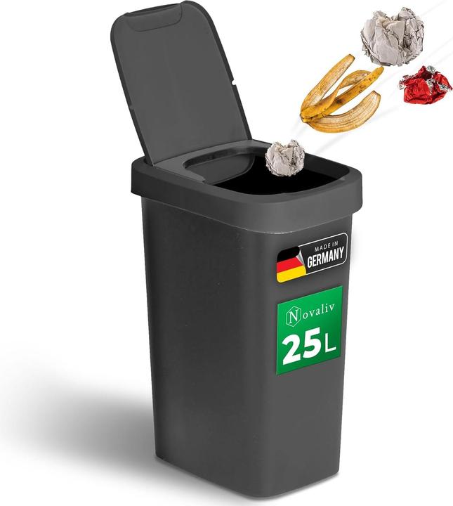 Image du produit Novaliv Mülleimer 25L mit 2in1 Deckel, Klappdeckel & Schwingdeckel, Anti-Geruch Abfalleimer für Küch (25 l)