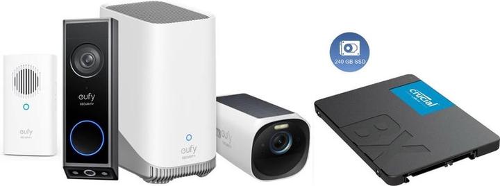 eufy Video Doorbell E340 With Chime + Homebase 3 S380 + EUFYCAM 3 + 240GB SSD for 3 years Storage -