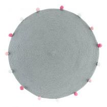 Actual product image Douceur D'intérieur round rug + pompoms, gray, diameter 90 cm, polyco (90 x 90 x 0.5 cm)