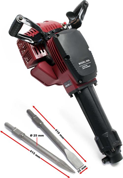Immagine prodotto Wiltec Martello demolitore 2,5HP 55J Forza d'urto 1500bpm con 2 scalpelli e bussole esagonali, martello a (Benzina)