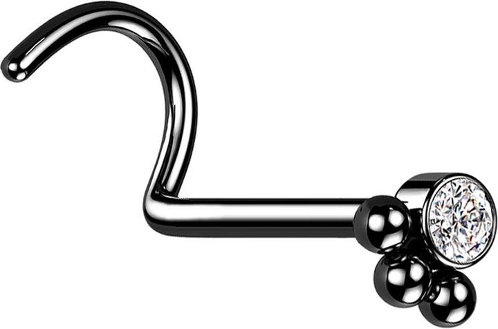 Image du produit Star Piercing Nasenstecker gebogen schwarz Kristall mit drei Kugeln (sans laiton, Acier chirurgical 316L)