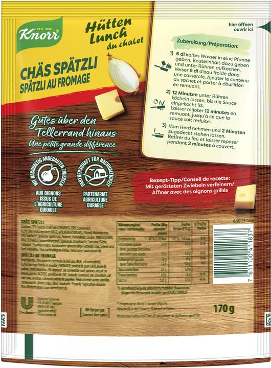 Immagine prodotto Knorr Hütten Pranzo dello chalet Chäs Spätzli (180 g)