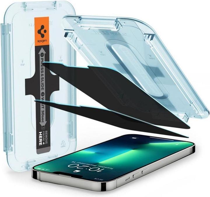 Spigen TEMPERED GLASS GLAS.TR "EZ FIT" 2-PACK IPHONE 13 / 13 PRO PRIVACY (2 Stück, Apple iPhone 14, Apple iPhone 13, Apple iPhone 13 Pro, Apple iPhone 16e)