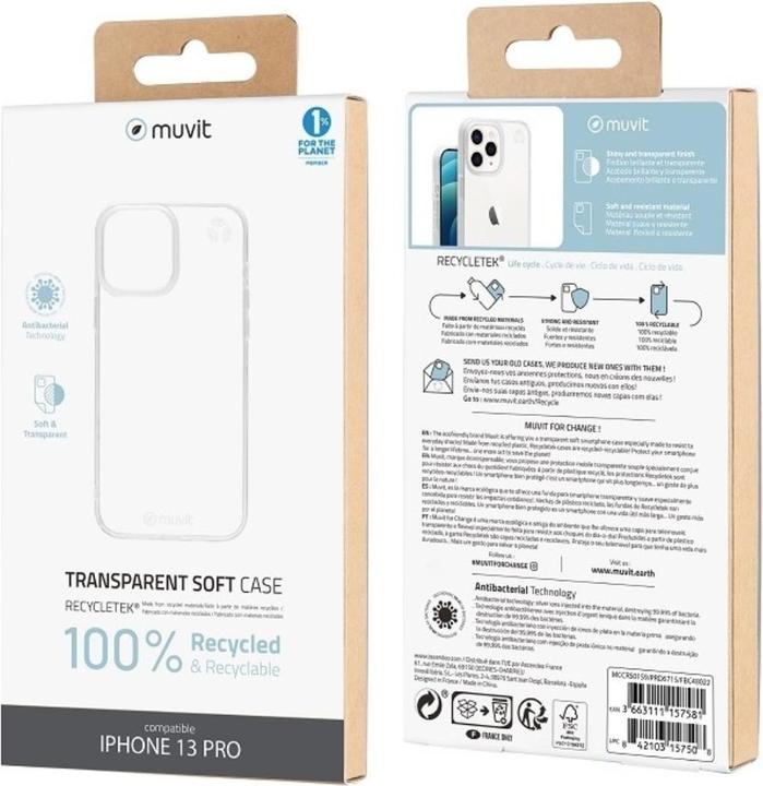 Actual product image Muvit Apple Iphone 13 Pro Recycletek Soft Cover By Transparent (Apple iPhone 13 Pro)