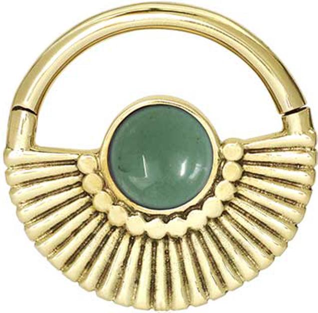 Star Piercing Ohrgewicht Segmentring klappbar vergoldet Fächer mit Jade Stein (Mineralisch, Messing)