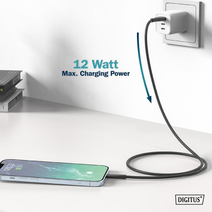 Produktbild Digitus Lightning Silikon Anschlusskabel, USB-A - Lightning 0,5m, schwarz (0.50 m, USB 2.0)