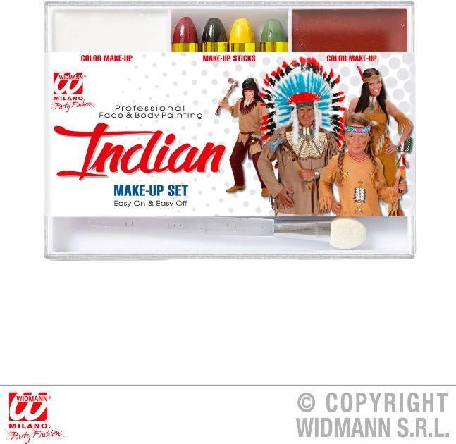 Produktbild Magni Widmann 02405 - Indianer Schminkset, 4 Stifte, burgunderrote und weiße Schminke in Schale, Pinsel, G