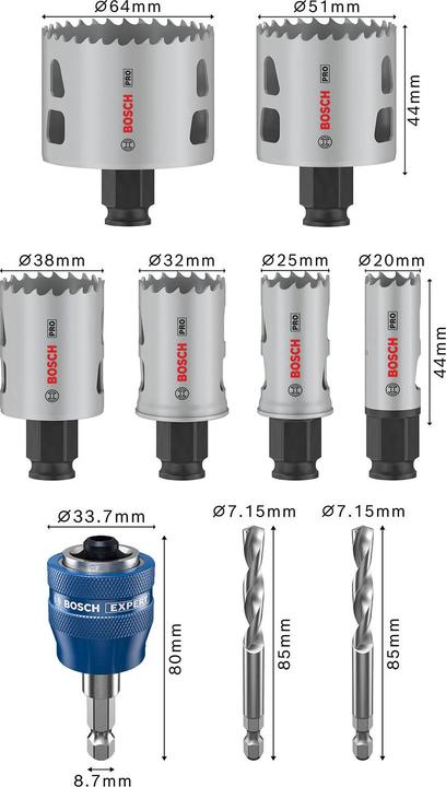 Produktbild Bosch Professional Zubehör PRO Multi Material PC Plus Lochsägen-Set, 9-tlg. (25 mm, 20 mm, 38 mm, 32 mm, 64 mm, 51 mm)