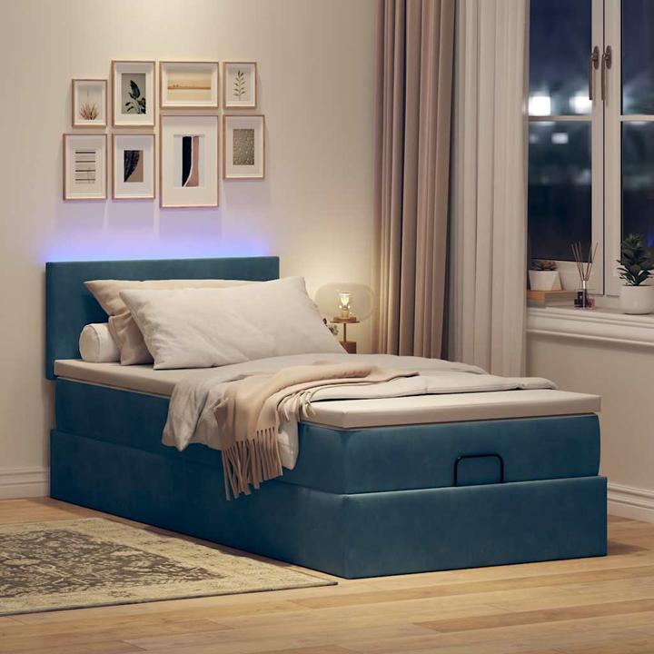 Produktbild VidaXL Ottoman-Bett mit Matratze Dunkelblau 90x200 cm Samt (90 x 200 cm)