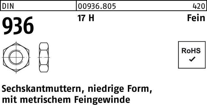 Image du produit Écrou hexagonal DIN 936 M 36 x 1,5 17 H (M36)