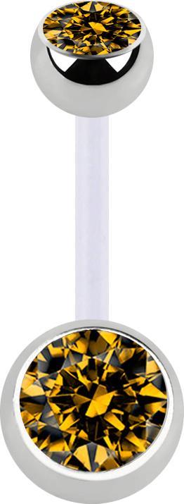 Actual product image Star Piercing Banana transparent with two balls silver crystal topaz (Surgical steel 316L, Bioflex, without brass)
