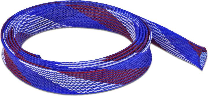 Produktbild Delock Geflechtschlauch dehnbar 2 m x 25 mm blau-rot-weiss (Kabelschlauch, 200 cm)