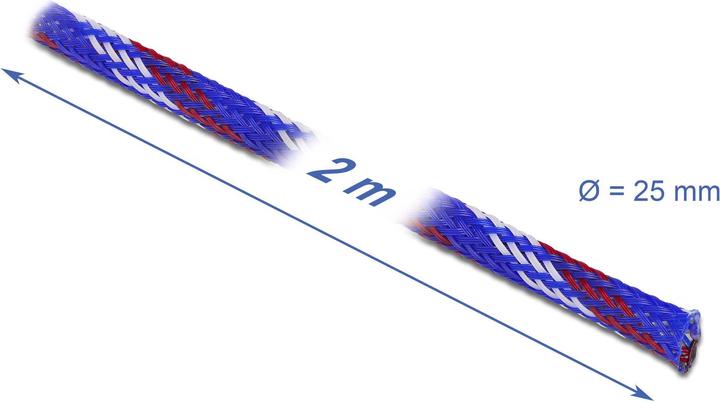 Produktbild Delock Geflechtschlauch dehnbar 2 m x 25 mm blau-rot-weiss (Kabelschlauch, 200 cm)