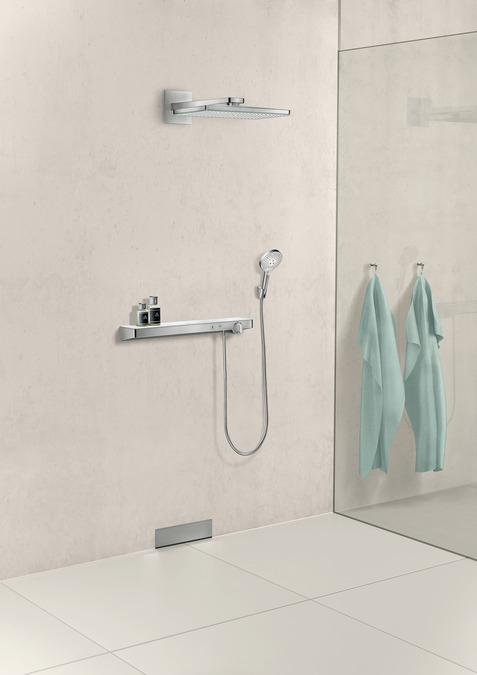 Produktbild hansgrohe Rainmaker Select 460 1jet Kopfbrause mit Brausearm weiss/chrom : Farbe - Schwarz/Chrom (1 Strahlarten, 19 l/min)