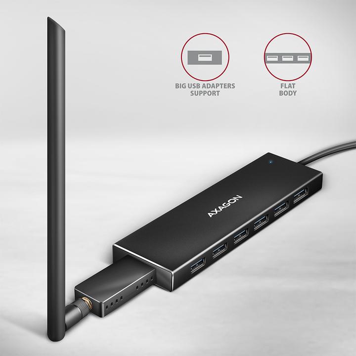Produktbild Axagon HUE-F7A 7x USB 3.2 Gen 1 Aluminium Flat Hub, 30 cm USB-C-Kabel (USB-C, 7 Ports)