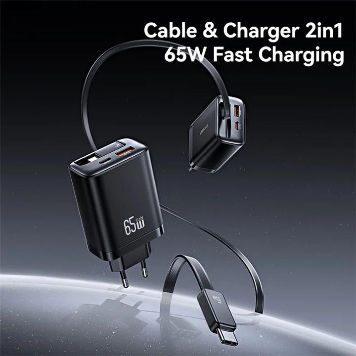 Produktbild Usams CC299 65W Fast Charger With Retractable Type-C Cable (EU) - Xiang Series White (65 W)