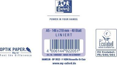 Image du produit Oxford Bloc scolaire, A5, linéature 4 (A5, À rayures)