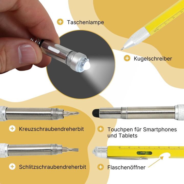Immagine prodotto Hermex Penna multifunzione 8in1 Penna tattile Livella a bolla d'aria Cacciavite (8 Funzioni)