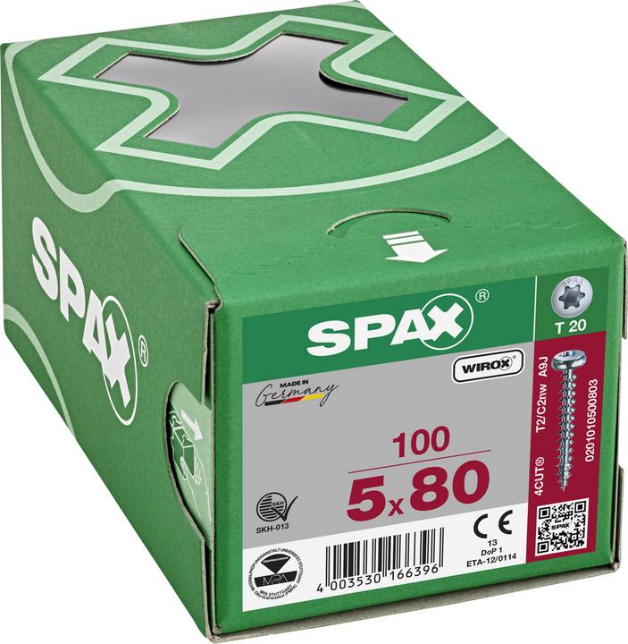 Produktbild Spax Schraube R 88093 Ruko m.Spitze/T-STAR 5 x 80/61-T20 Stahl galvanisch verzinkt WIROX (100 Schrauben pro Stück)