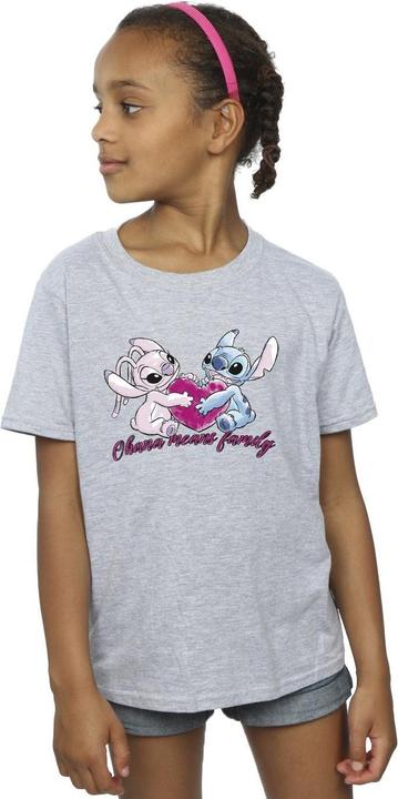 Actual product image Disney Girls Lilo And Stitch Ohana Heart With Angel Cotton T-Shirt (152, 158)