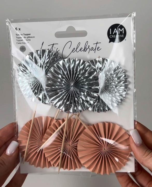 Actual product image I Am Creative Cake topper, fan picker, salmon/silver, 6 pieces