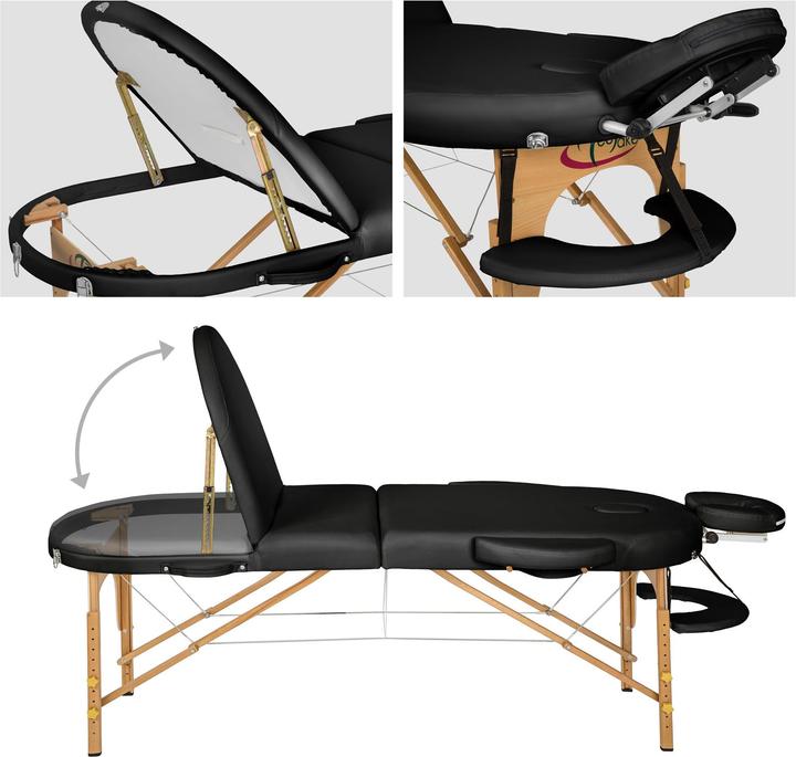 Immagine prodotto tectake Lettino da massaggio ovale a 3 zone con 5 cm di imbottitura, rulli e supporto in legno