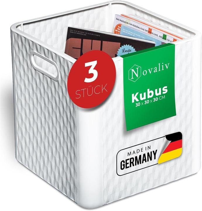 Actual product image Novaliv 3X Box 30x30x30 cm Weiss Boxen für Kallax Regal Körbe 30x30 Aufbewahrungsbox Regal als Schran (30 x 30 x 30 cm, 25 l)