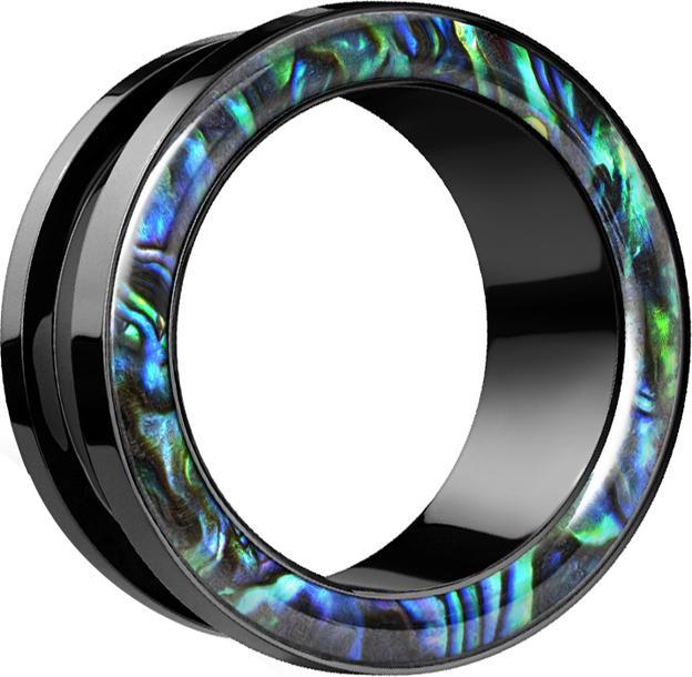 Produktbild Star Piercing Flesh Tunnel schwarz mit Abalone Rand (ohne Messing, Chirurgenstahl 316L)