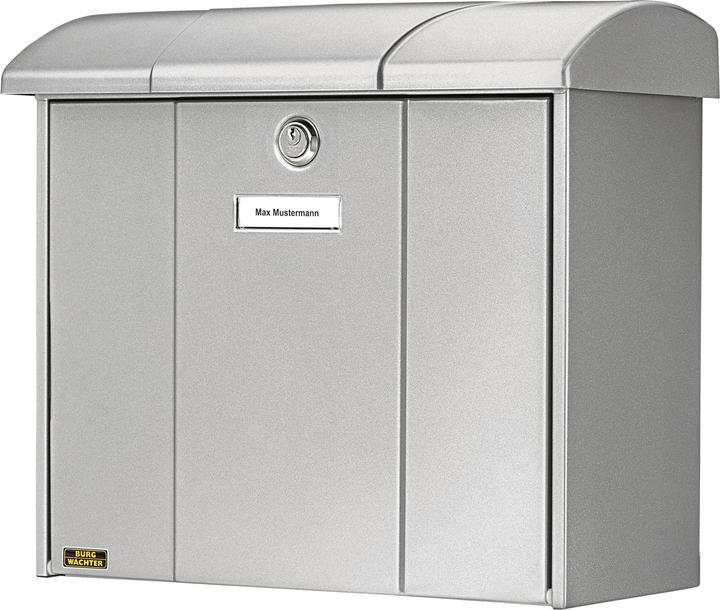 Actual product image Burg Wächter Galvanised steel letter box WxHxD 389/340/193 mm Olymp silver with opening stop