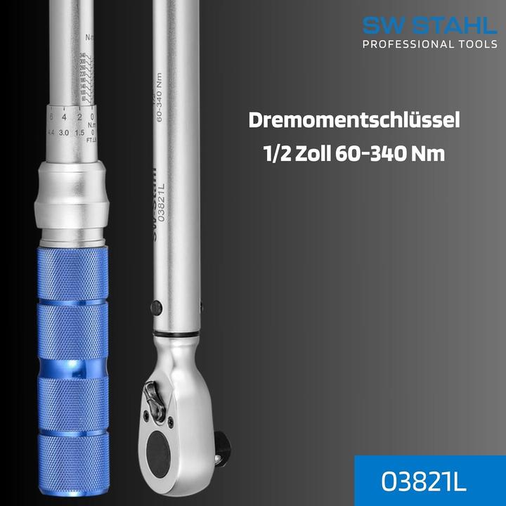 Actual product image SW-Stahl 03821L Torque spanner 1/2 60-340 Nm I Reversible ratchet long I 62 cm long 48 teeth I Twist (1/2", 340 Nm, 60 Nm)