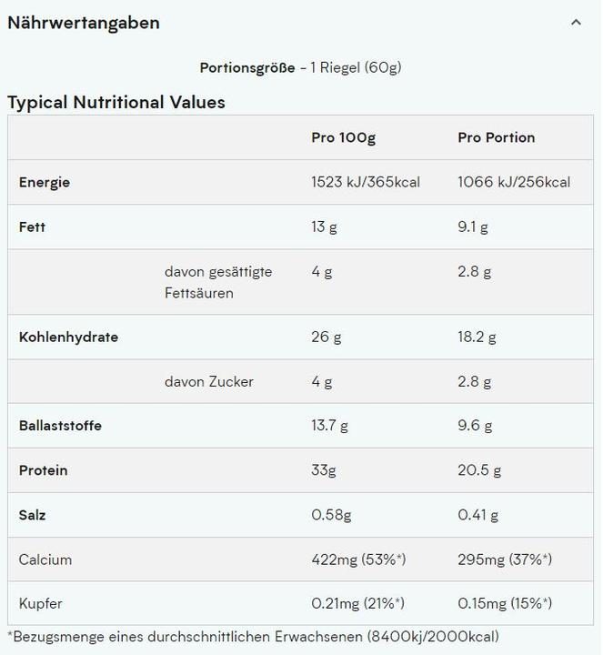 Nutritional values and ingredients MyProtein Retail Layered Bar (12 x 60G) (Cookie Crumble, 12 pcs., 720 g)