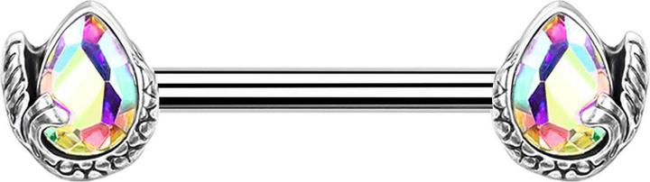 Star Piercing Barbell silber Meerjungfrau Kristalltropfen multicolor (Messing, Chirurgenstahl 316L)