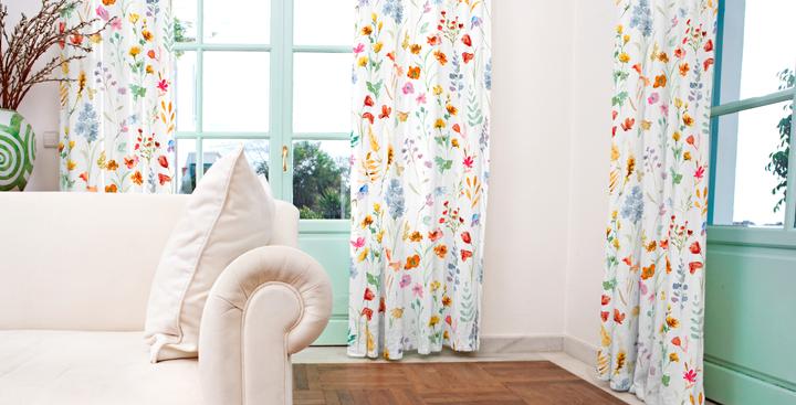 Actual product image Globaltex Cotton fabric "Colourful flowers", 140 cm wide, by the metre