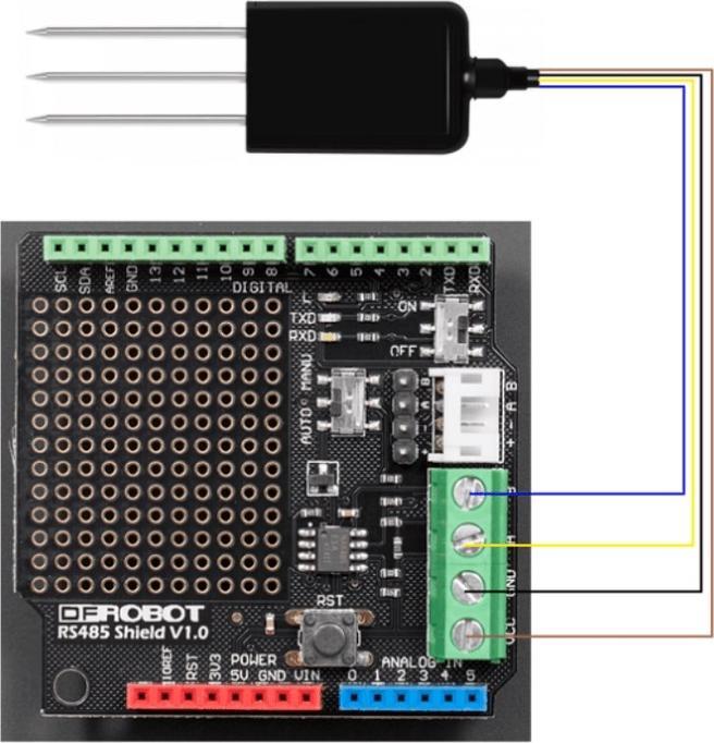Produktbild DFRobot RS485 Bodenfeuchtigkeits-, Temperatur- und pH-Sensor IP68 5-30V