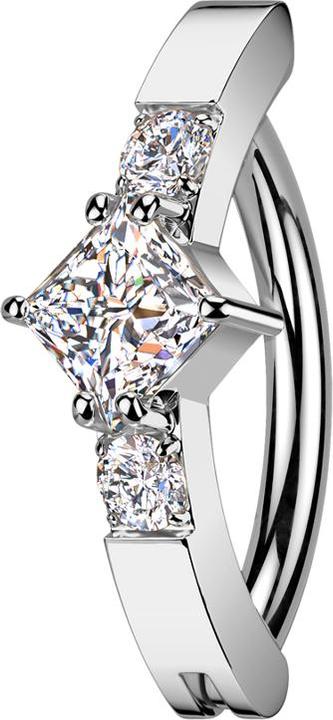 Star Piercing Banane klappbar silber Schild zwei runde ein quadratischer Kristall silber (Messing, Chirurgenstahl 316L)