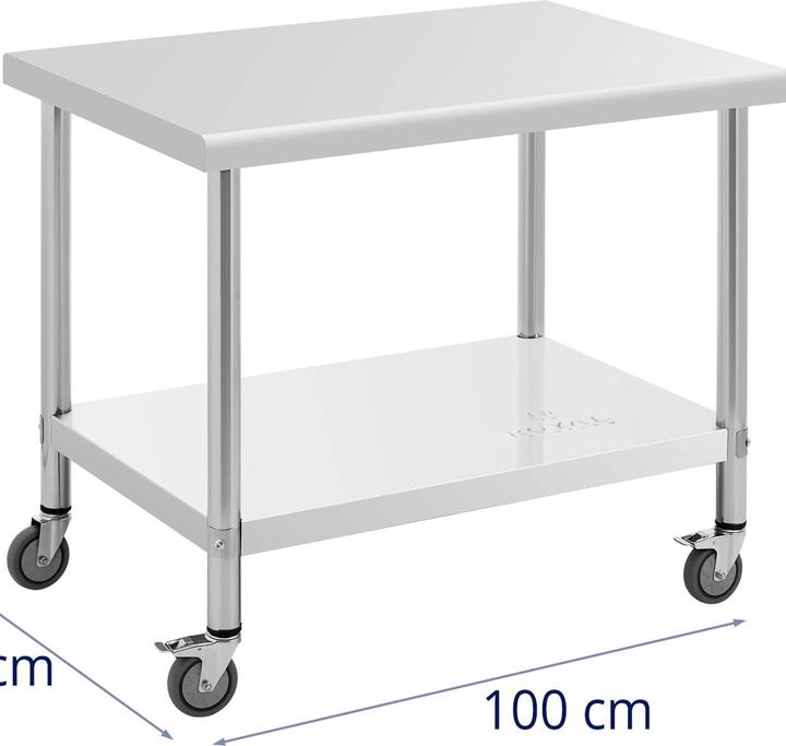 Produktbild Royal Catering Rollbarer Edelstahl Arbeitstisch Edelstahltisch Gastrotisch 70 x 100 cm 155 kg (70 cm, 100 cm)