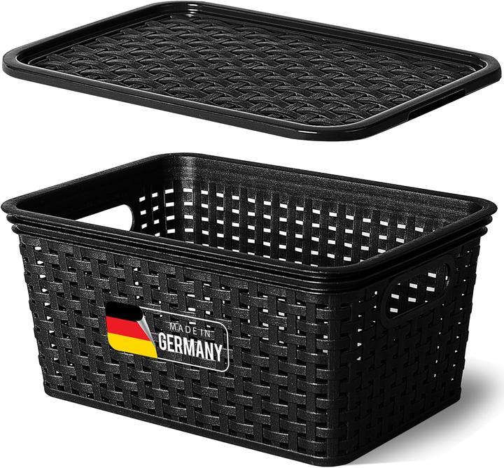 Produktbild Novaliv Aufbewahrungsbox mit Deckel Klein 5L Korb Schwarz in Rattan Design Lebensmittelecht Aufbewah (5 l)