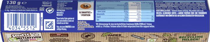 Nährwerte und Zutaten Smarties Hexatube (130 g)