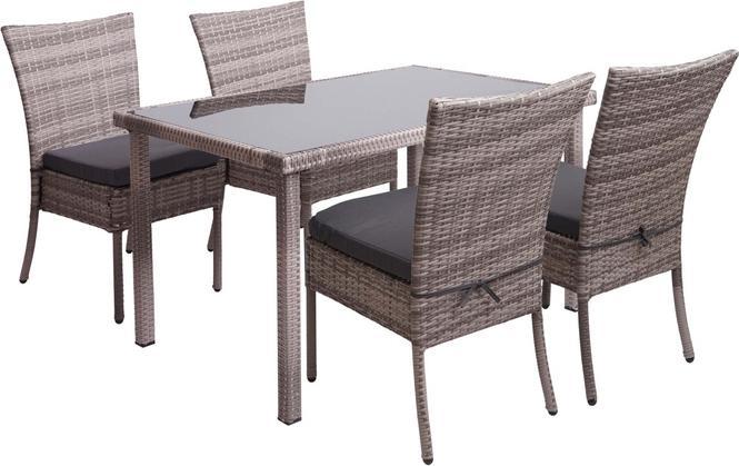 Actual product image Swisshandel24 Poly-Rattan Set, Seating Group Balcony/Lounge Set, 4xChairs+Table, 120x75cm - grey, Cushions dark (120 cm)