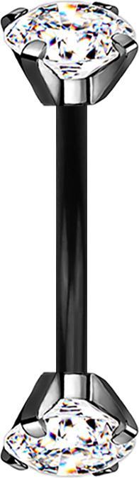 Image du produit Star Piercing Micro banane noire femelle avec deux cristaux sertis d'argent (sans laiton, Titane G23)