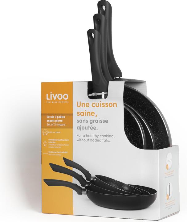 Produktbild Livoo Pfannen set 3 teilig Steinbeschichtung (20 cm, Pfannenset + Topfset, Aluminium)