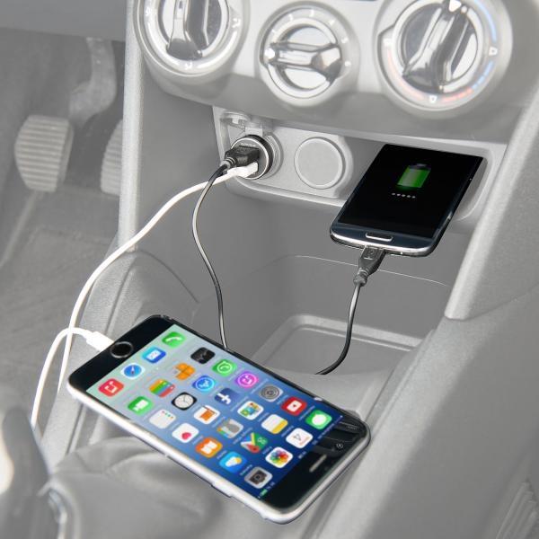 Immagine prodotto Revolt Mini caricatore USB per auto con 2 porte, 12 & 24 V, 4,8 A, 24 watt, metallo