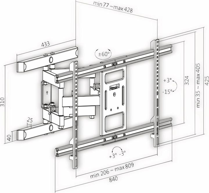 Actual product image LogiLink TV wall bracket, 4390", tiltable, swivelling, 60 kg max. (Wall, 90", 60 kg)