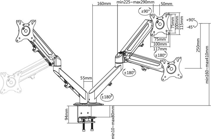 Produktbild Toboli Doppel Monitorhalterung Gasdruckfeder 17-27" VESA Bildschirmhalterung (27")
