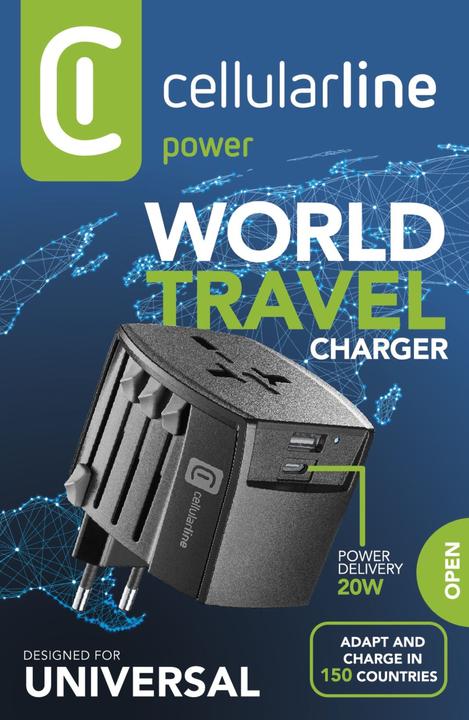 Immagine prodotto Cellularline Caricabatterie da viaggio a doppia porta 20W nero (20 W)