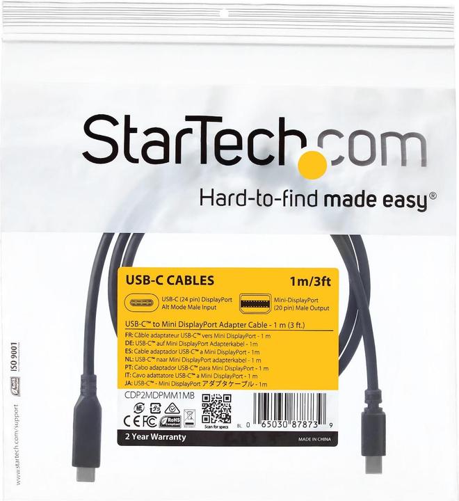 Produktbild StarTech 1m 3 Ft USB C To Mdp Cable (1 m, DisplayPort)