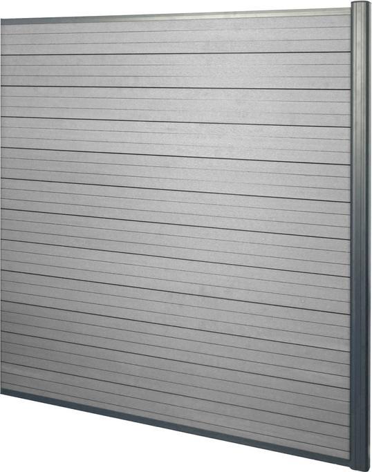 Immagine prodotto Swisshandel24 Paravento in WPC Sarthe, recinzione frangivento, pali in alluminio Set di 2, 3,75 m grigio (7.50 cm)