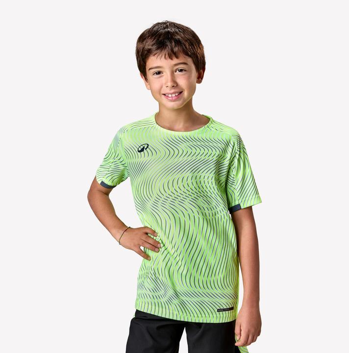 Immagine prodotto Kipsta Kids' Short-Sleeved Football Shirt Viralto Wave - Neon Yellow, Grey & Black (8, 9, 10)