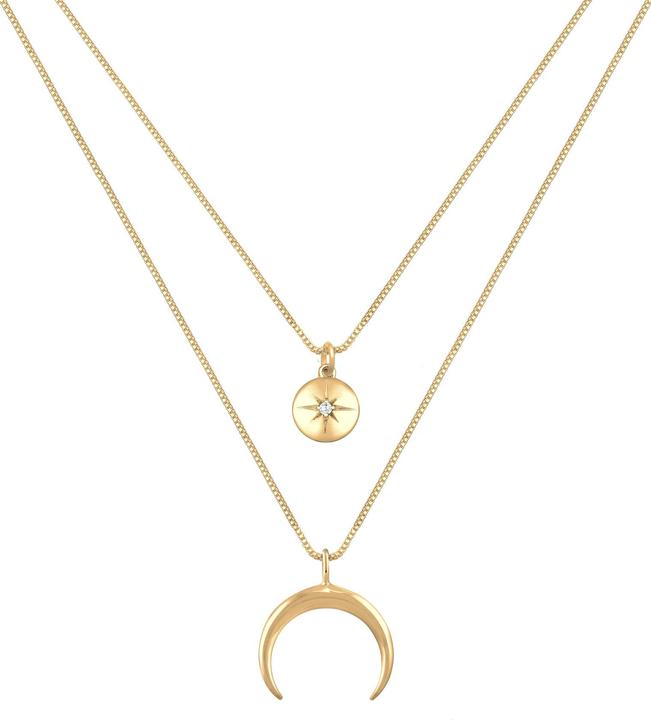 Actual product image Elli Necklace Layer Half Moon Star Plate Zirconia 925 Silver (925 sterling silver, Zirconia, 45 cm)
